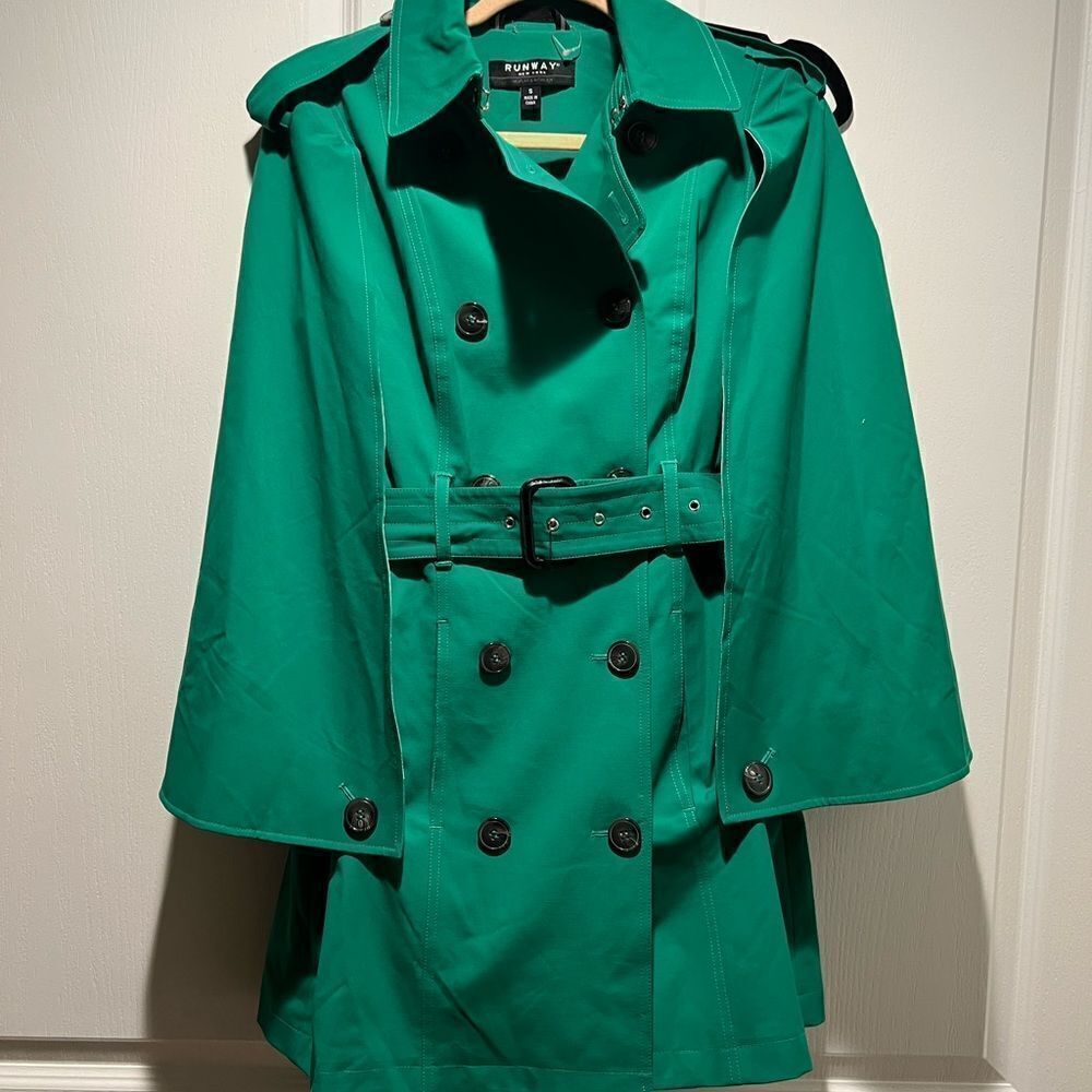 Runway Green DOUBLE BREASTED TRENCH COAT Overcoat Women Winter Fall Trench Coat - Picture 2 of 7